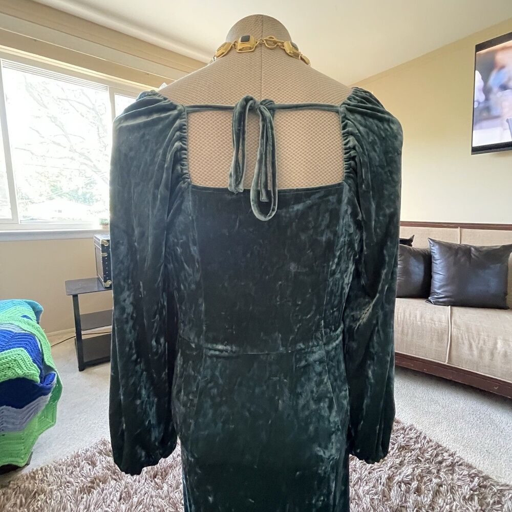 Ava & Viv Women’s 1X Dress, Velvet with Square Neckline, Green, Tie Back Forest - Picture 8 of 13